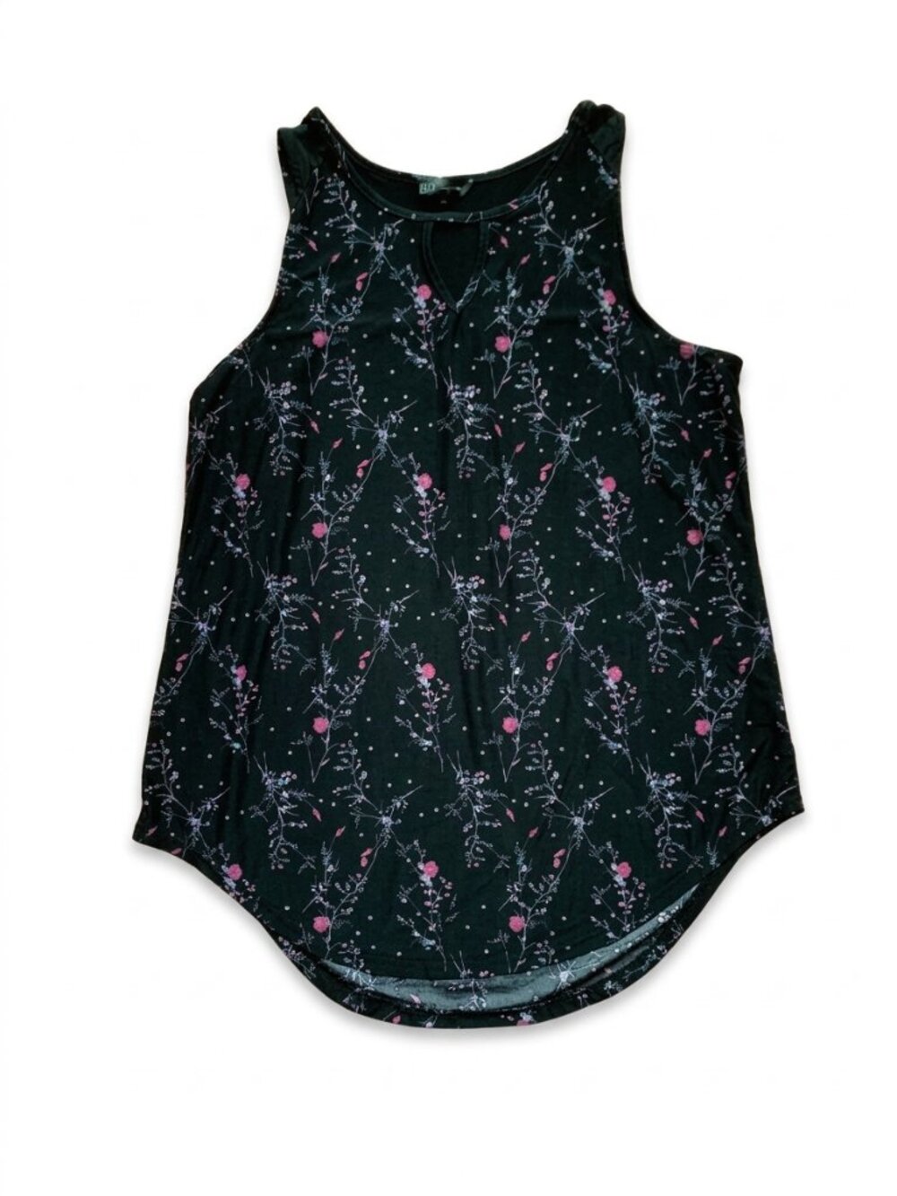BB Collection - Black Pink Floral Keyhole Tank Top – Size Large